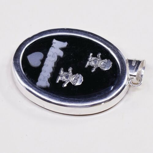 Veg sterling 925 silver handmade pendant W/ Black Wood charm W/ Mama Mop