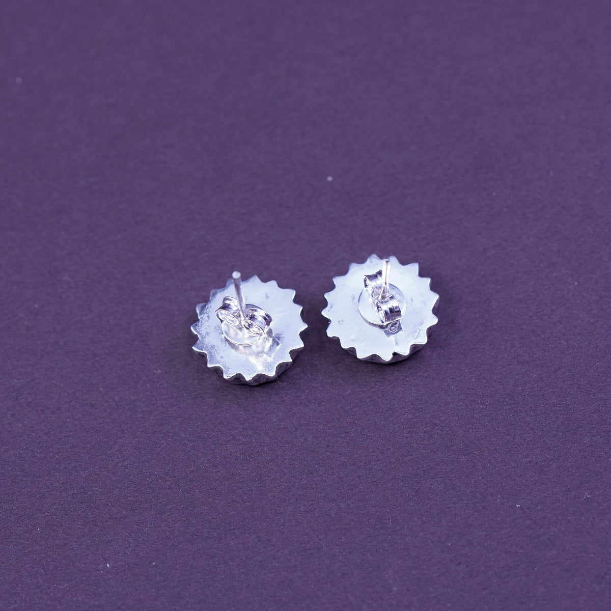 Sterling silver earrings, 925 bottle cap studs embossed girl stick figure