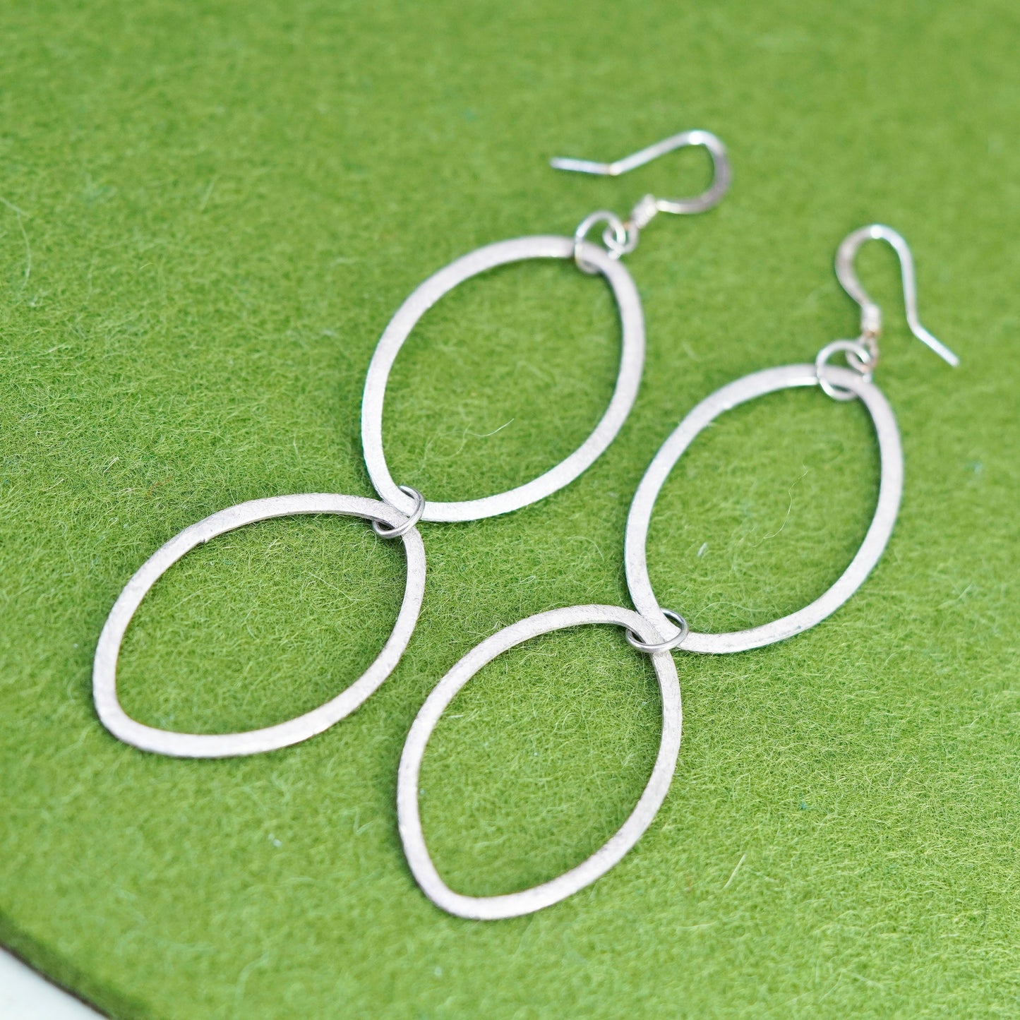 Vintage sterling silver handmade earrings, 925 matte oval dangles