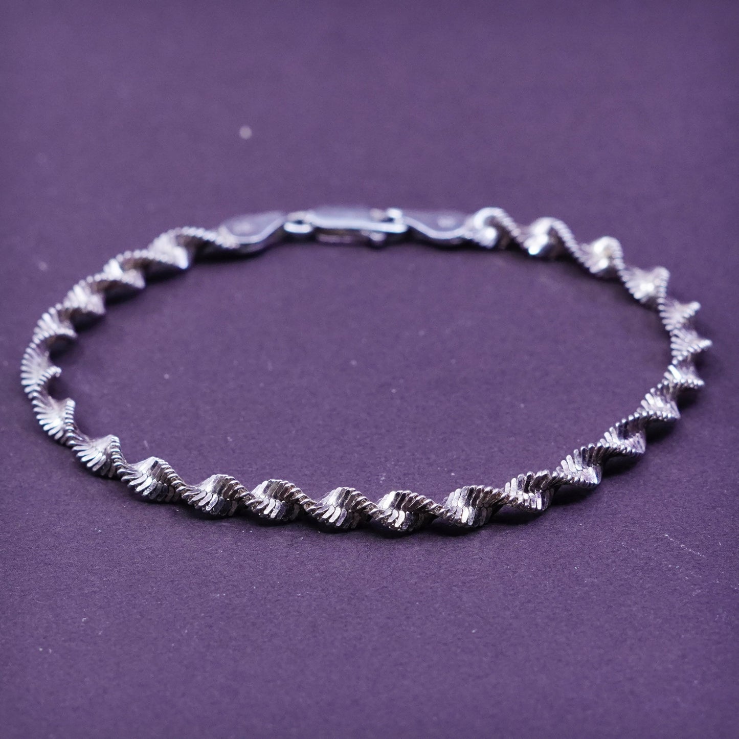 7.25”, vermeil gold over Sterling silver twisted herringbone bracelet 925 chain