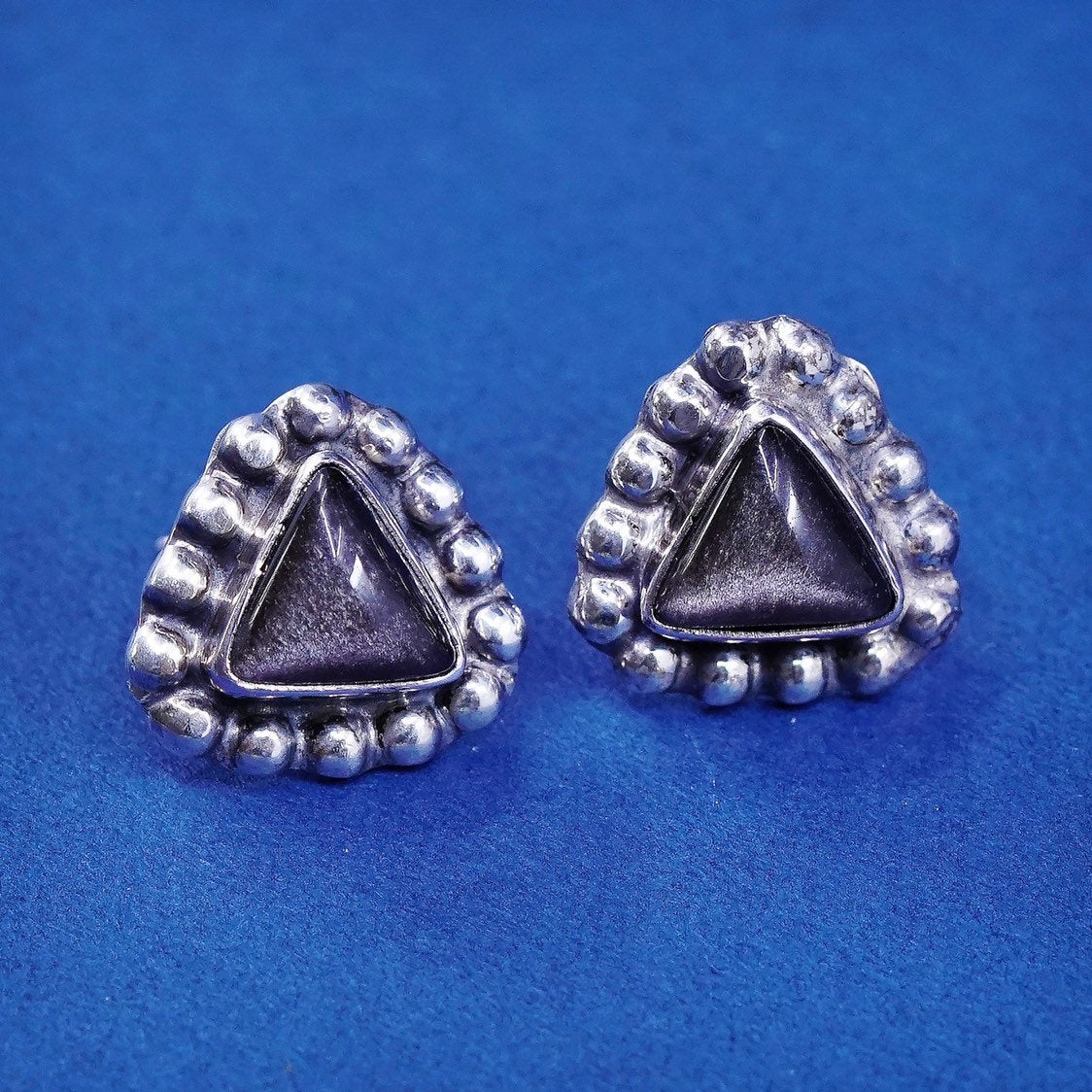 vtg Southwestern handmade Sterling 925 silver studs earrings w/ tiger eye