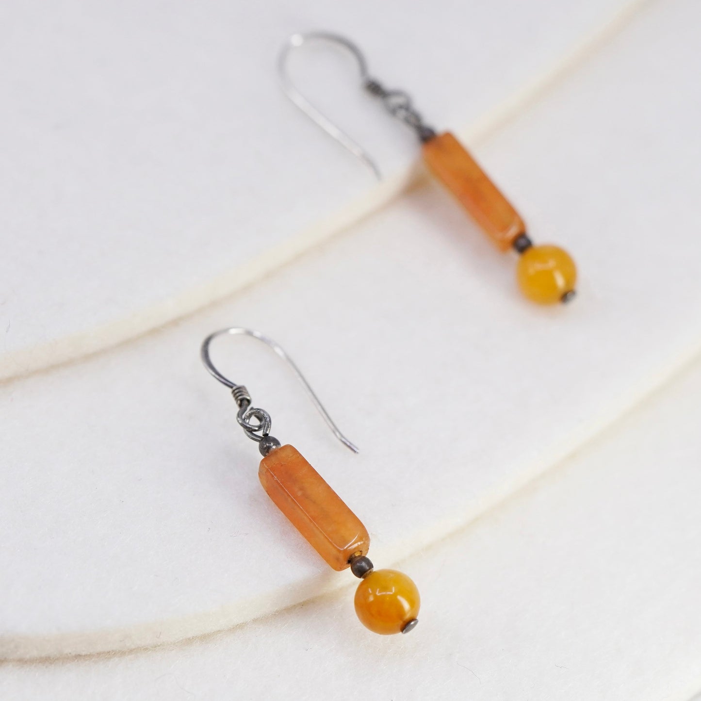 Vintage Sterling 925 silver handmade earrings with citrine tube beads