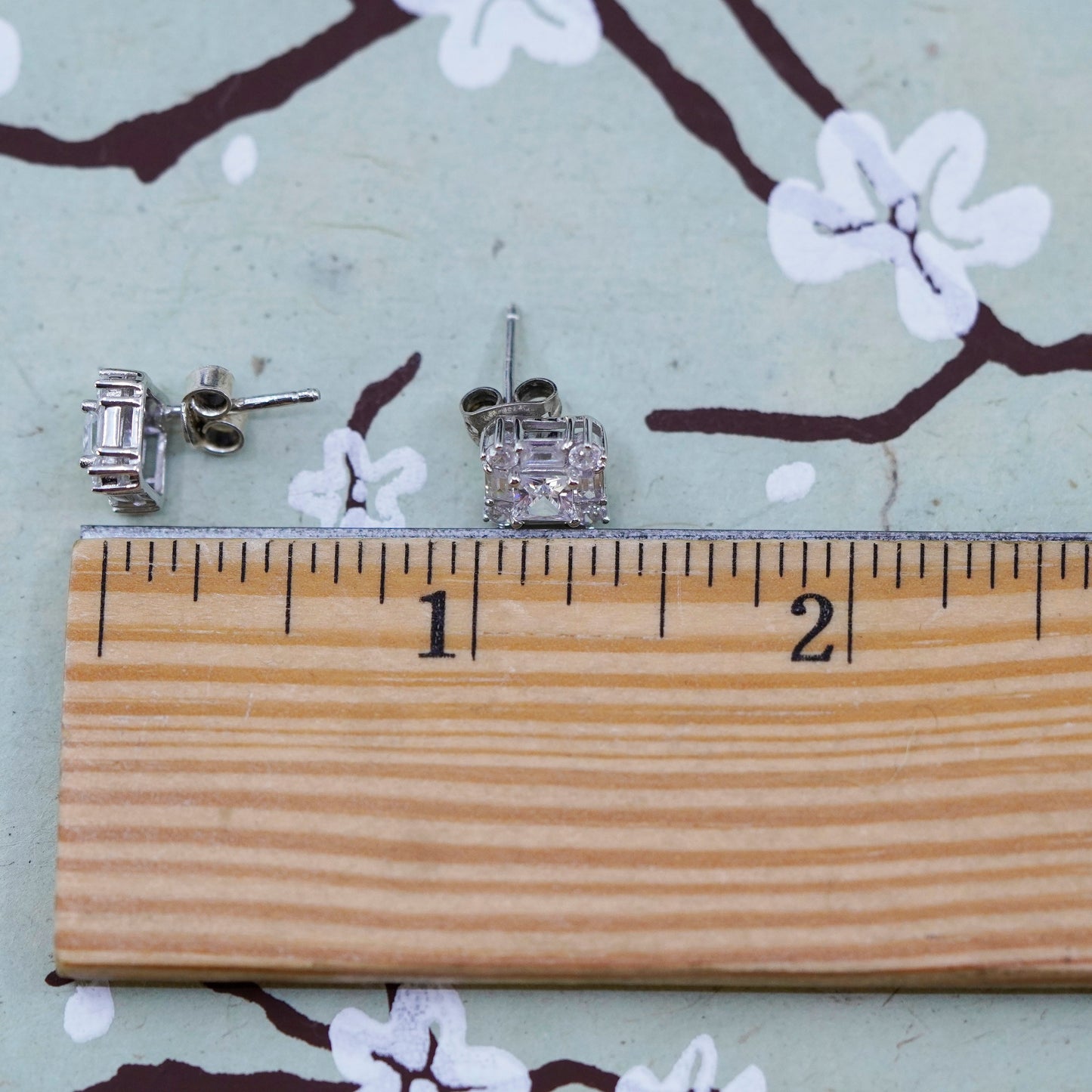 Vintage sterling silver 925 cluster cz studs, square earrings