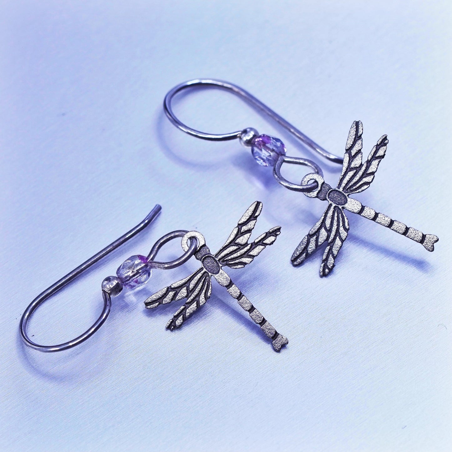 Vintage Sterling 925 silver handmade dragonfly earrings