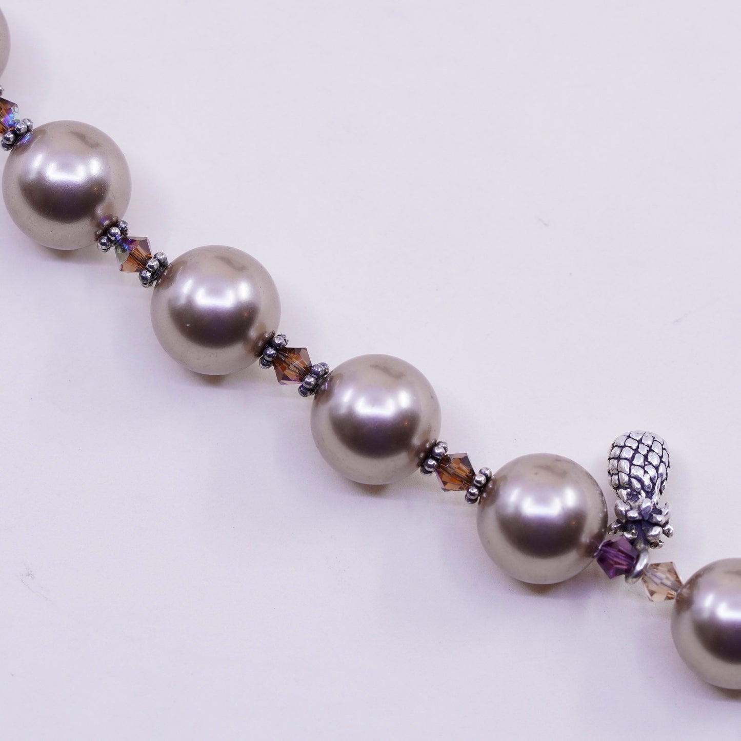 6.5”, handmade bracelet, faux pearl with 925 silver clasp and pineapple charm