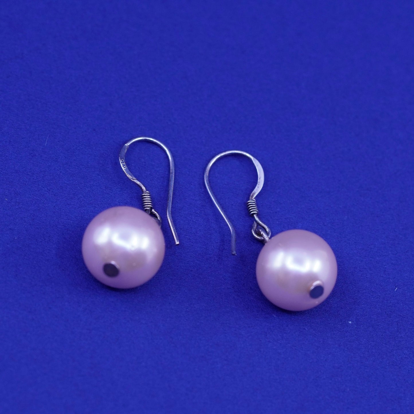 Vintage sterling silver handmade earrings, 925 hooks with pearl