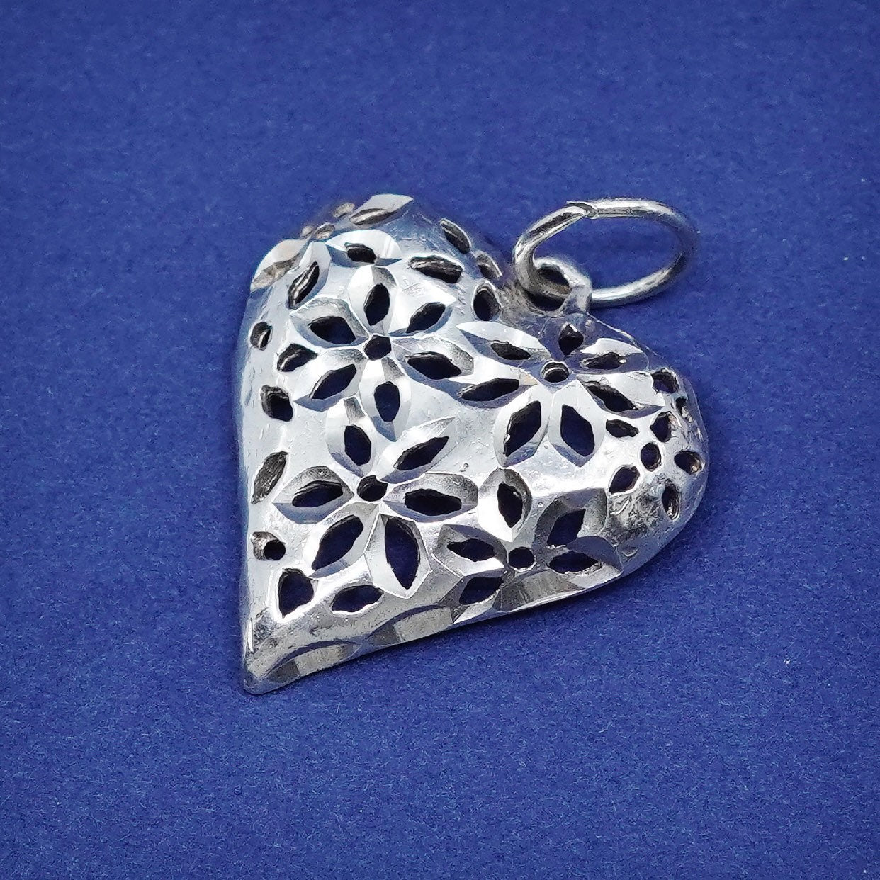 Vintage Sterling silver handmade pendant, 925 filigree heart