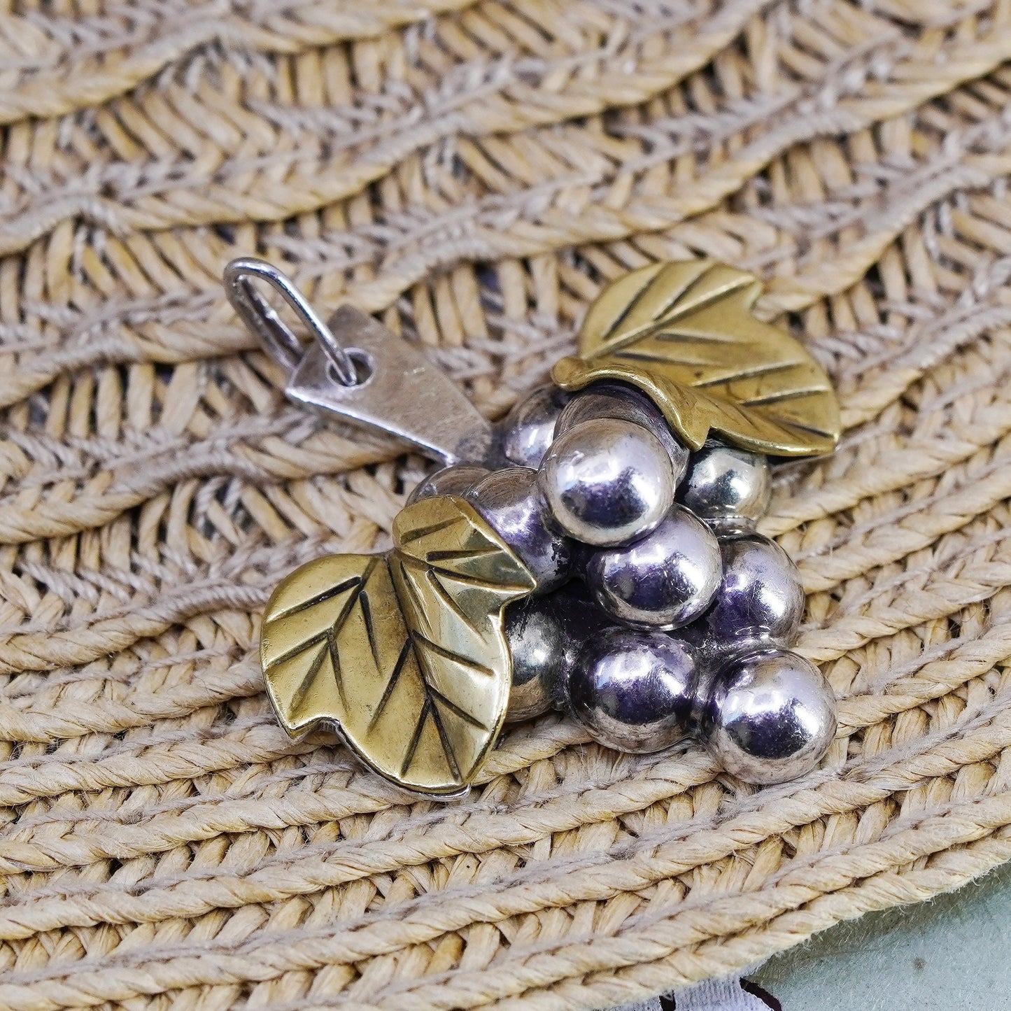 Vintage two tone Mexico sterling 925 silver handmade grapes pendant