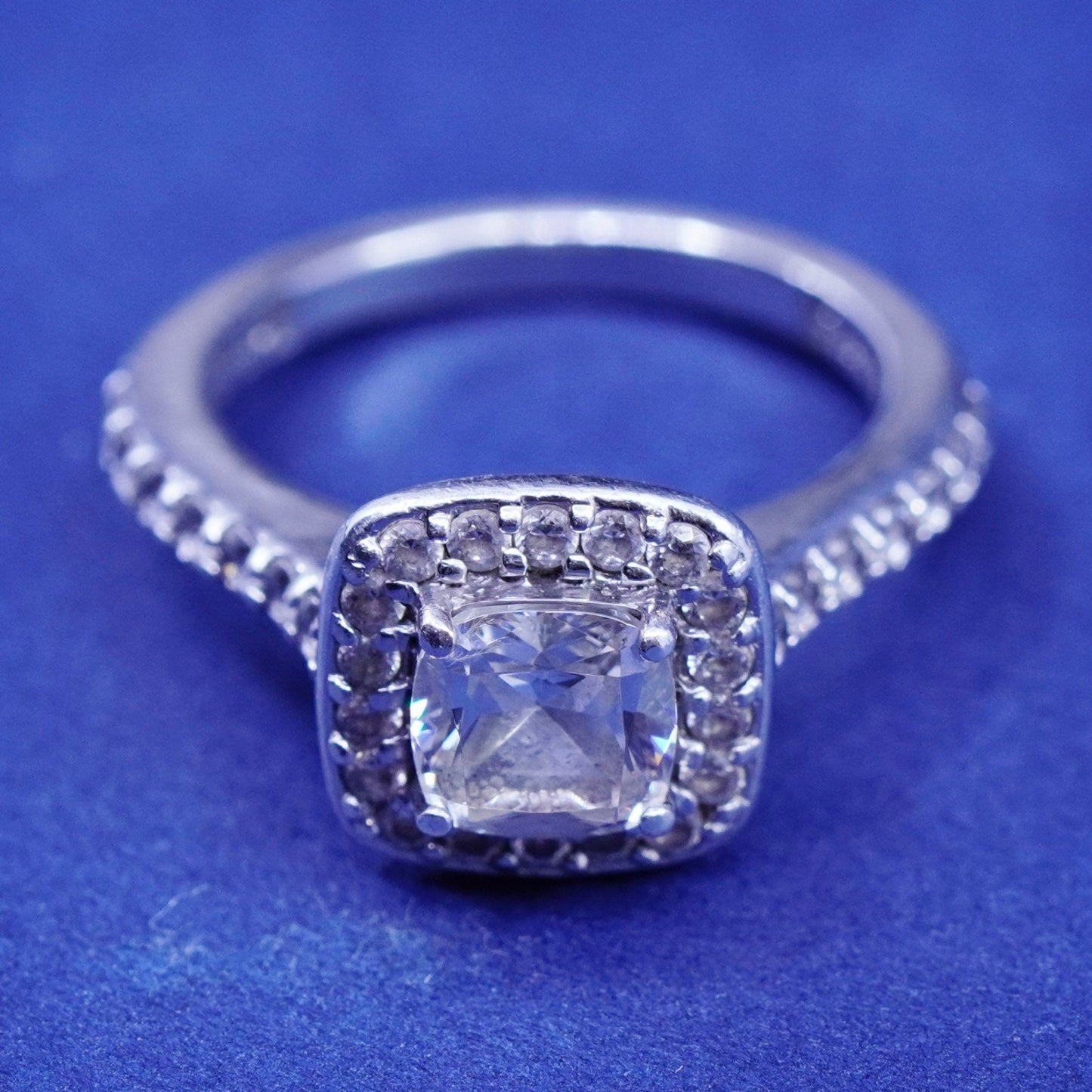 Size 5, vintage Sterling 925 silver engagement ring with cluster Cz