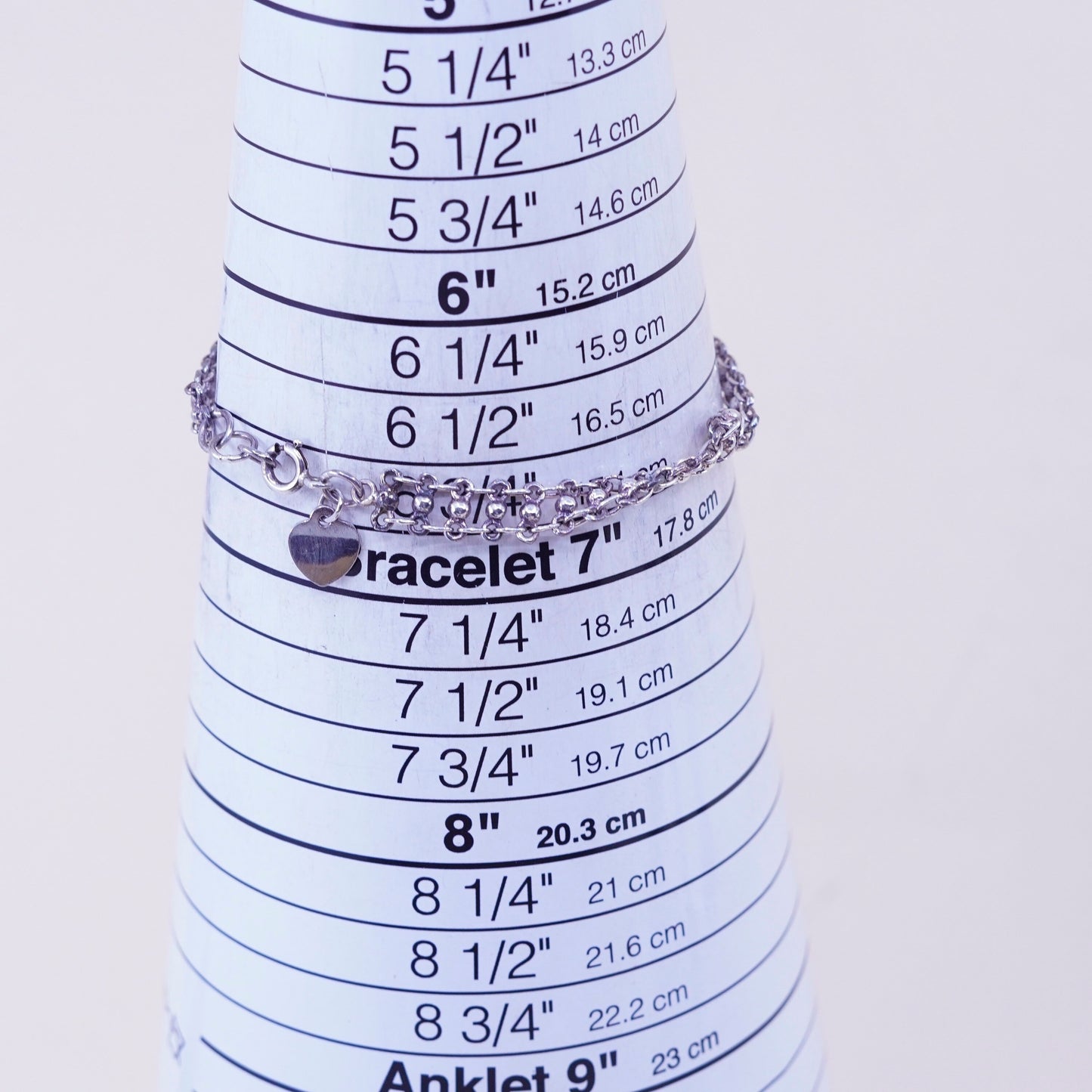 6.75”, 7mm, Vintage sterling silver bracelet, 925 beads chain