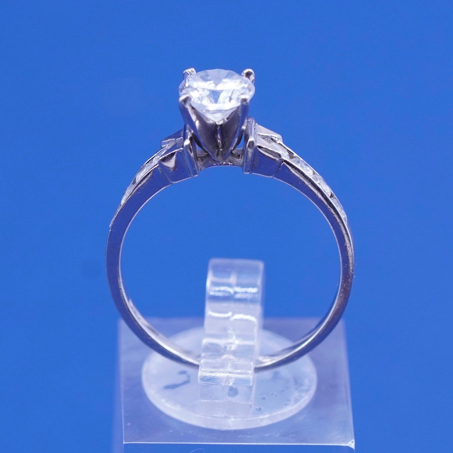 Size 9.25, vintage Sterling silver handmade ring, 925 engagement ring w/ cz