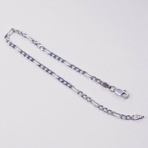 8”, 3mm, vtg Sterling Silver Bracelet, Silver Figaro Chain, Stamped 925 Italt