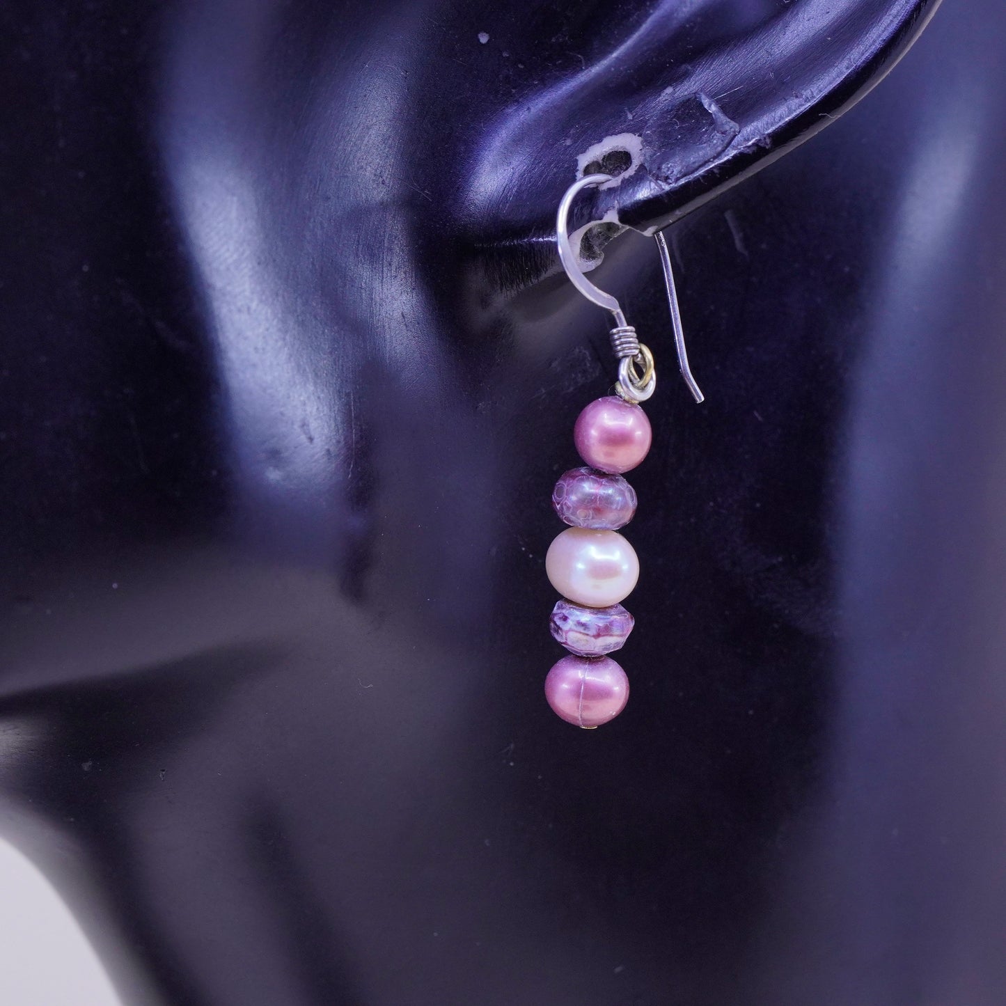 Vintage Sterling silver handmade earrings, 925 hooks with pearl drops