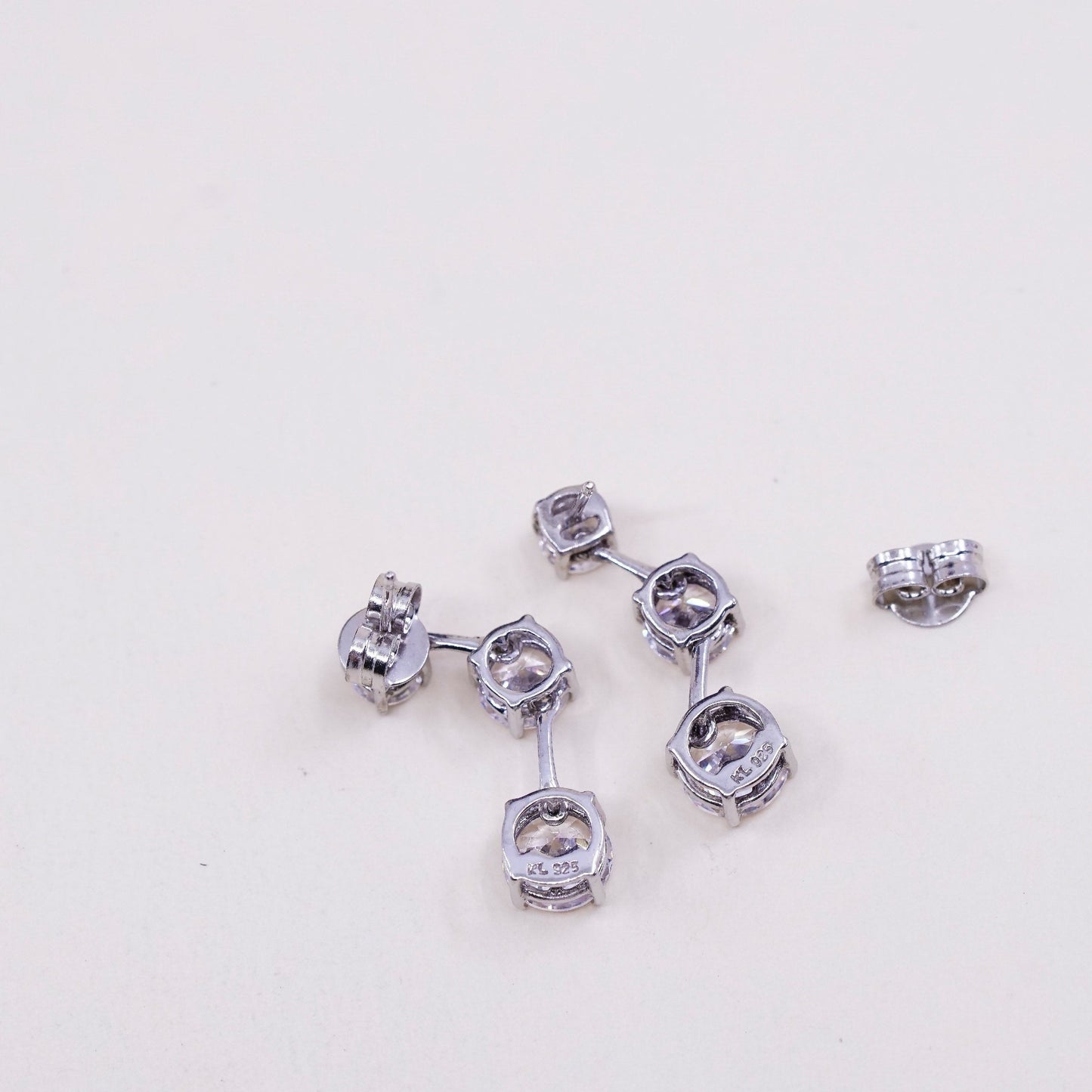 Vintage sterling silver handmade earrings, 925 silver with round CZ