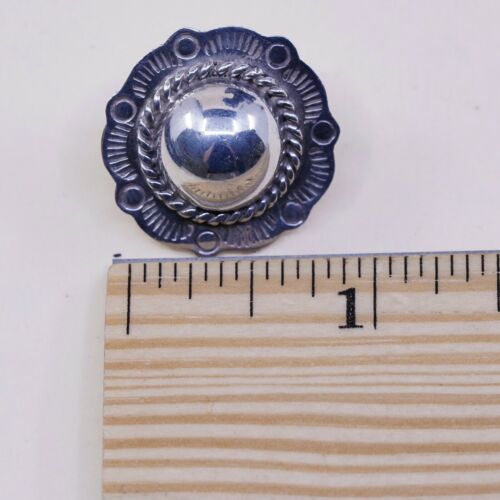VINTAGE Mexico Sterling Silver .925 FLOWER DESIGN Studs EARRINGS W Cable Around