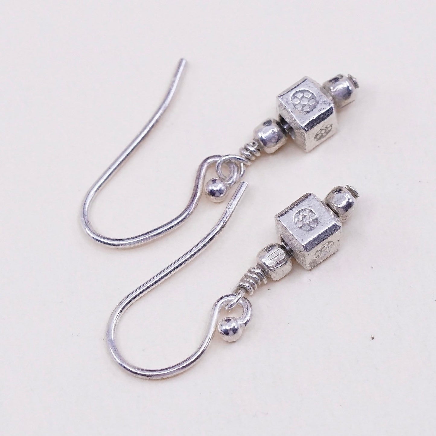 Vintage sterling silver handmade earrings, 925 beads dangles