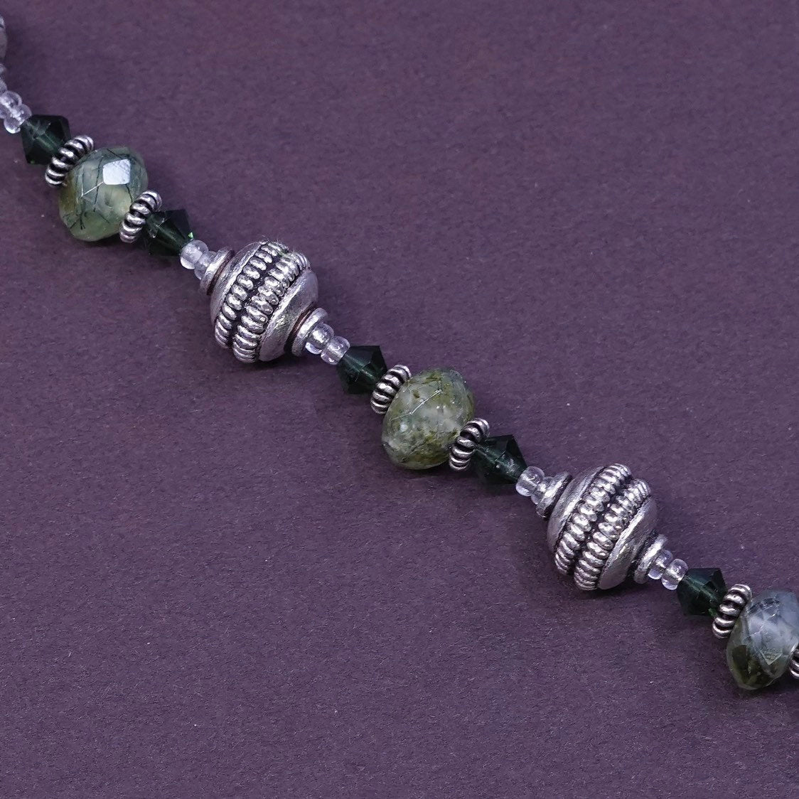 7"+1”, vtg Sterling silver handmade chain, jade beads bracelet
