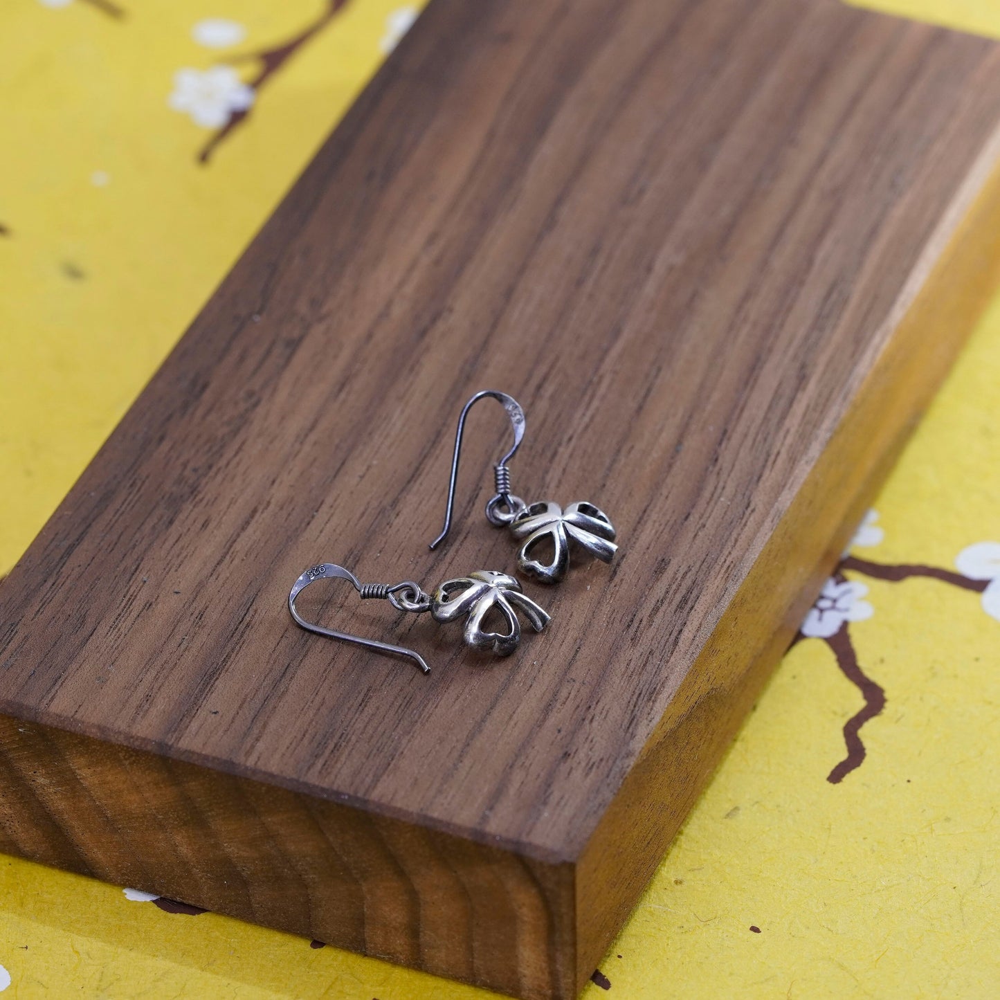 Vintage Sterling 925 silver handmade clover earrings, stamped 925