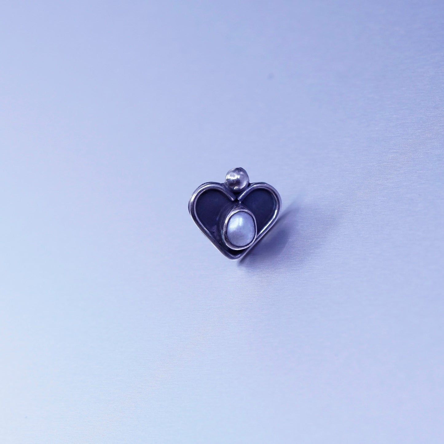 Vintage Sterling 925 silver handmade heart earrings with pearl