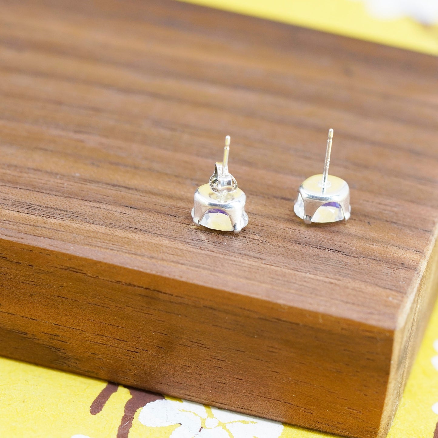 Vintage Sterling 925 silver handmade studs, earrings with crystal
