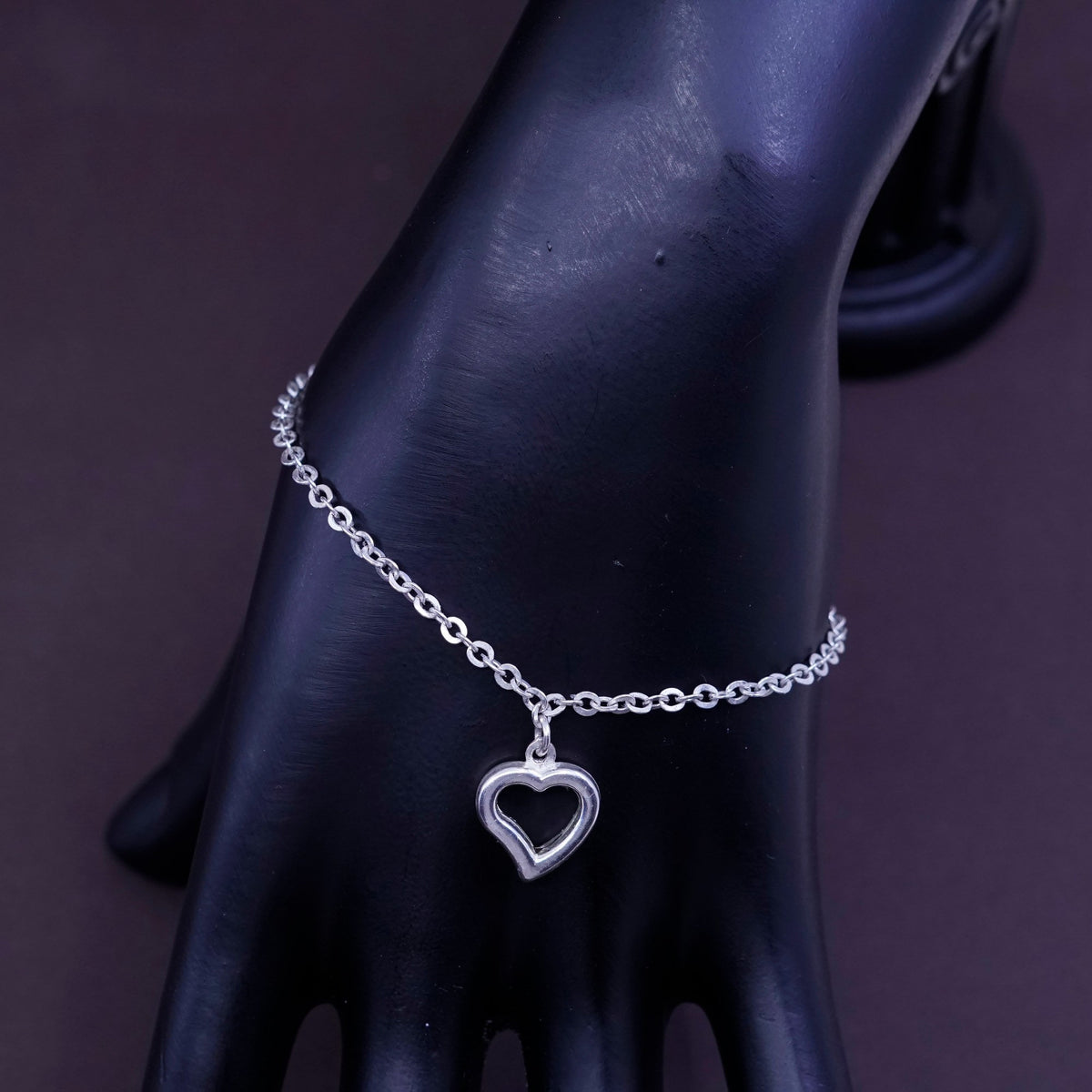 7”, OTC Sterling silver handmade bracelet, 925 flatten circle chain w/ heart