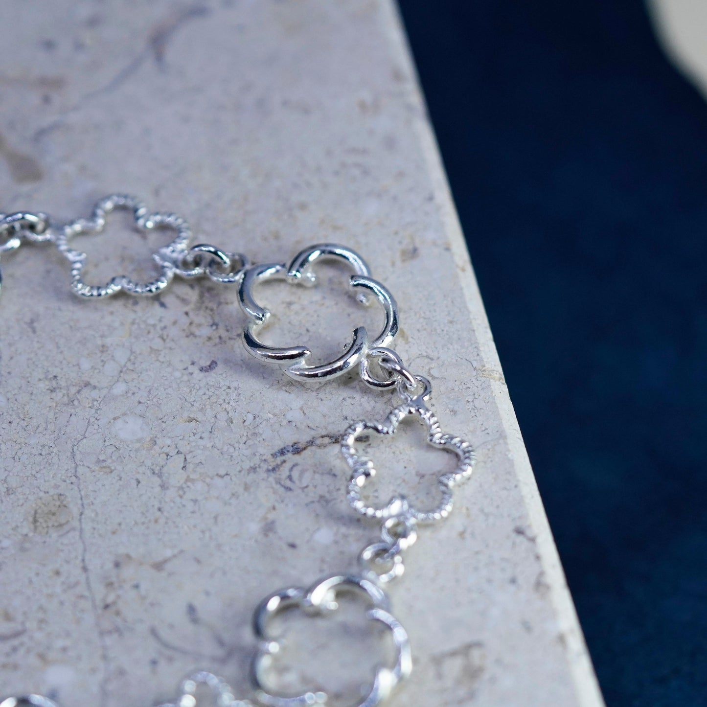 7”, vintage Sterling silver handmade bracelet, 925 flower link chain