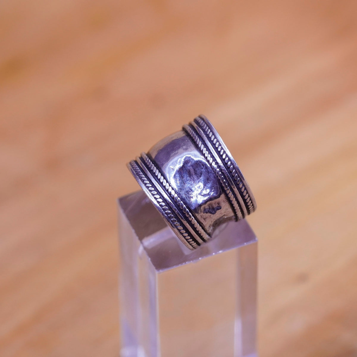 Size 4.5, vintage Sterling silver handmade ring, 925 cable wide band