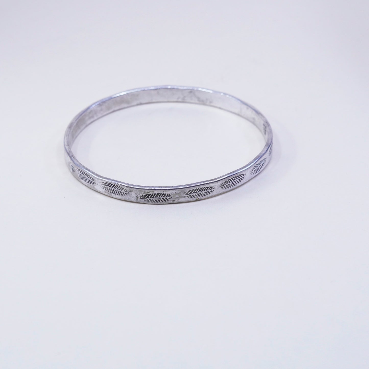 8”, vintage sterling 925 silver handmade leaf textured bracelet, bangle