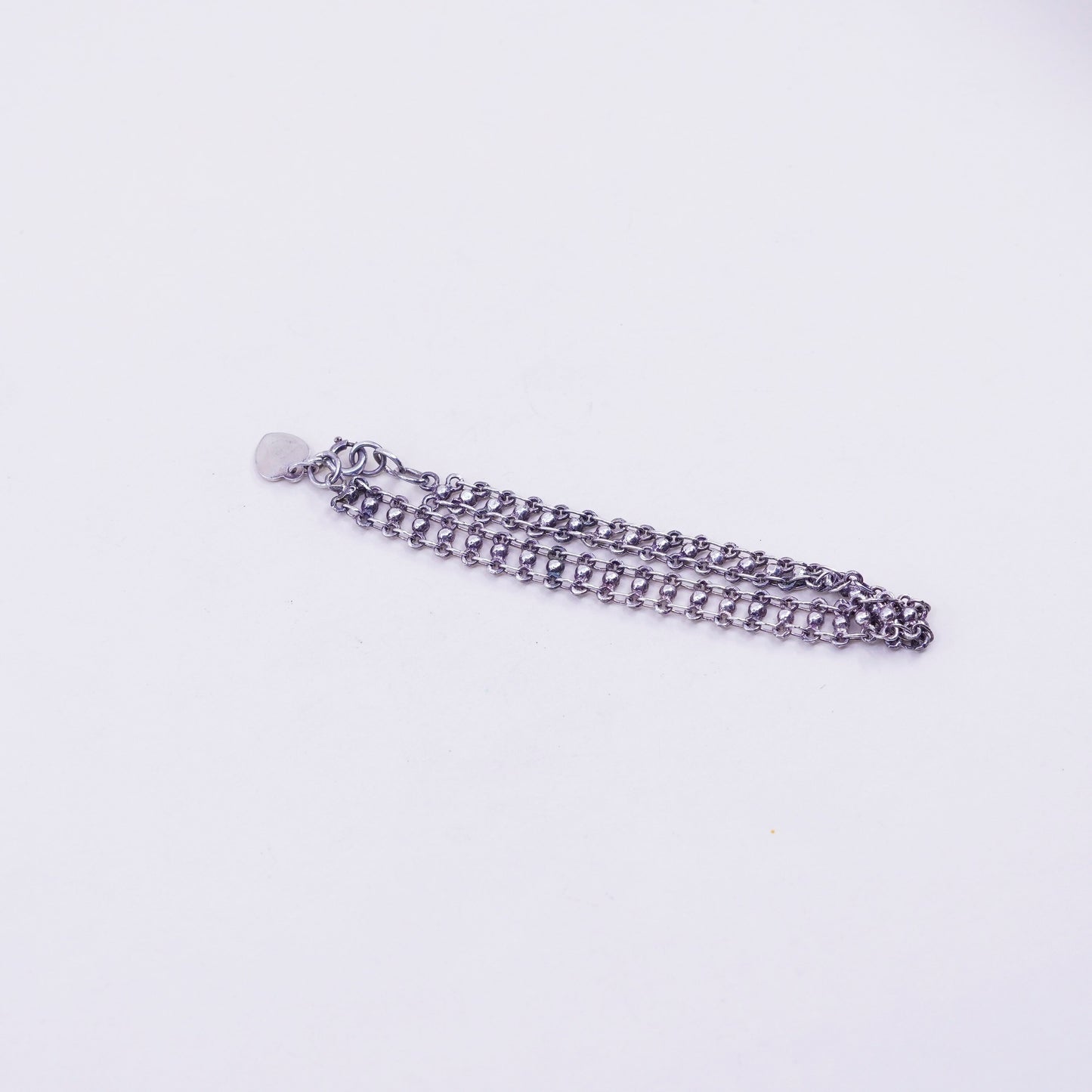 6.75”, 7mm, Vintage sterling silver bracelet, 925 beads chain