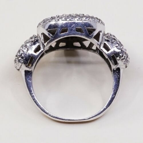Sz 8.25, Vtg Sterling silver Engagement ring, 925 silver W/ Teardrop Cluster Cz