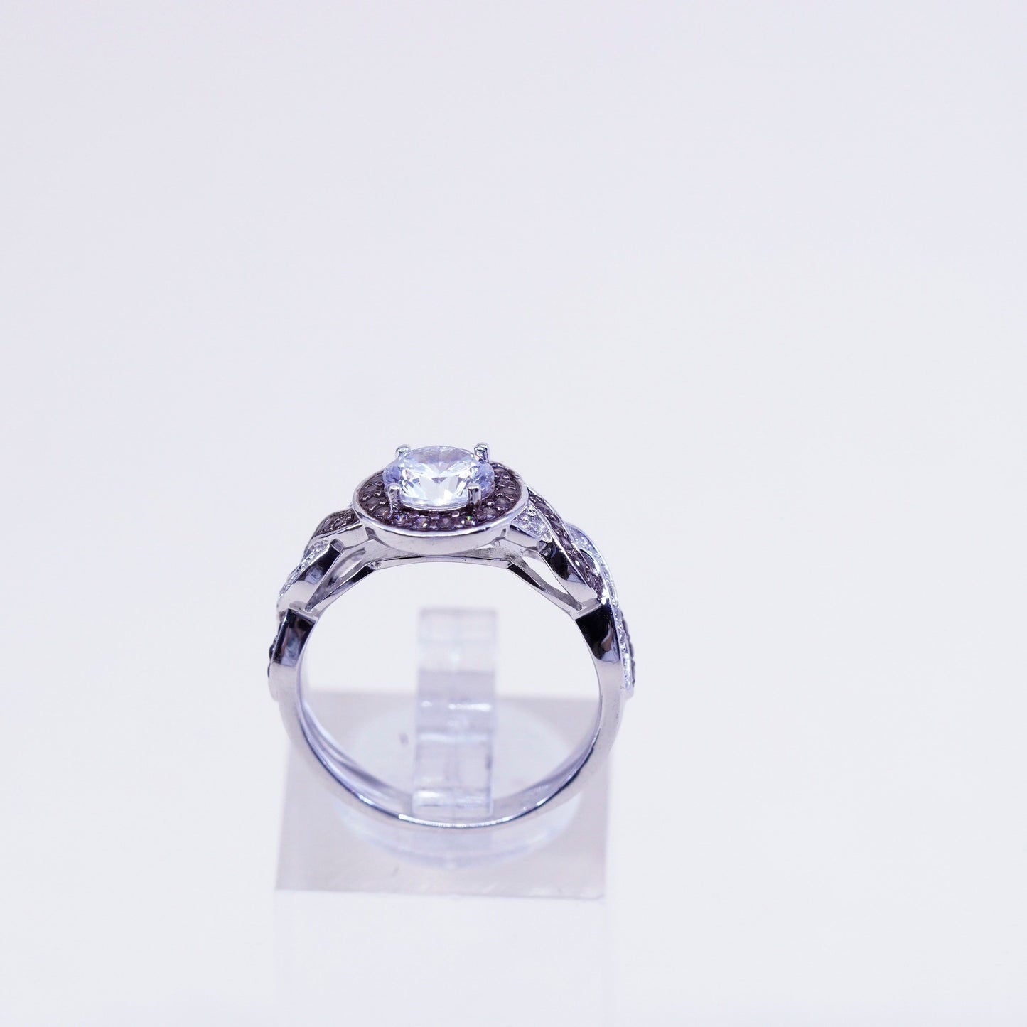 Size 7.25, two tone Sterling 925 silver entwined ring w/ Cz and cluster citrine