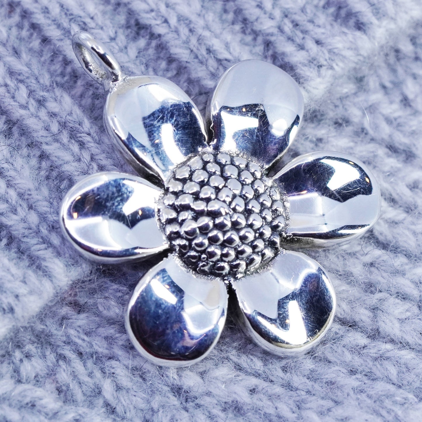 Vintage Mexico sterling 925 silver handmade sunflower flower pendant