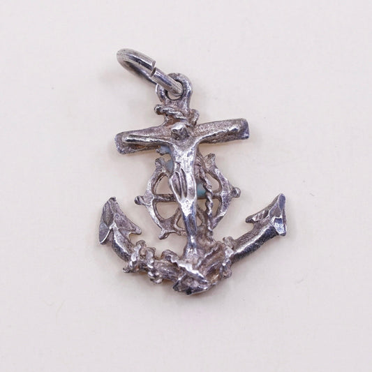Vintage sterling silver cross figurehead charm, 925 Mexico bracelet pendant