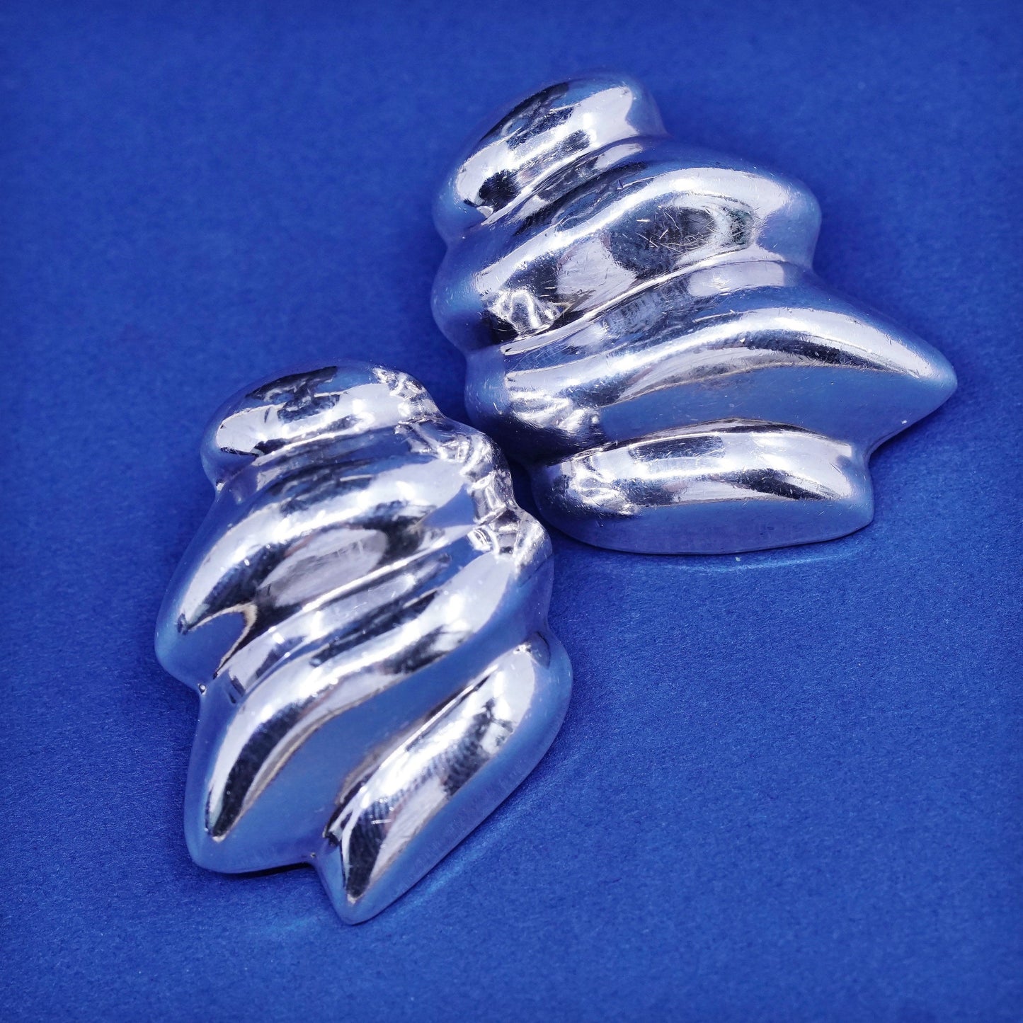 Vintage Sterling silver handmade earrings, mexico 925 ribbed clip on earrings