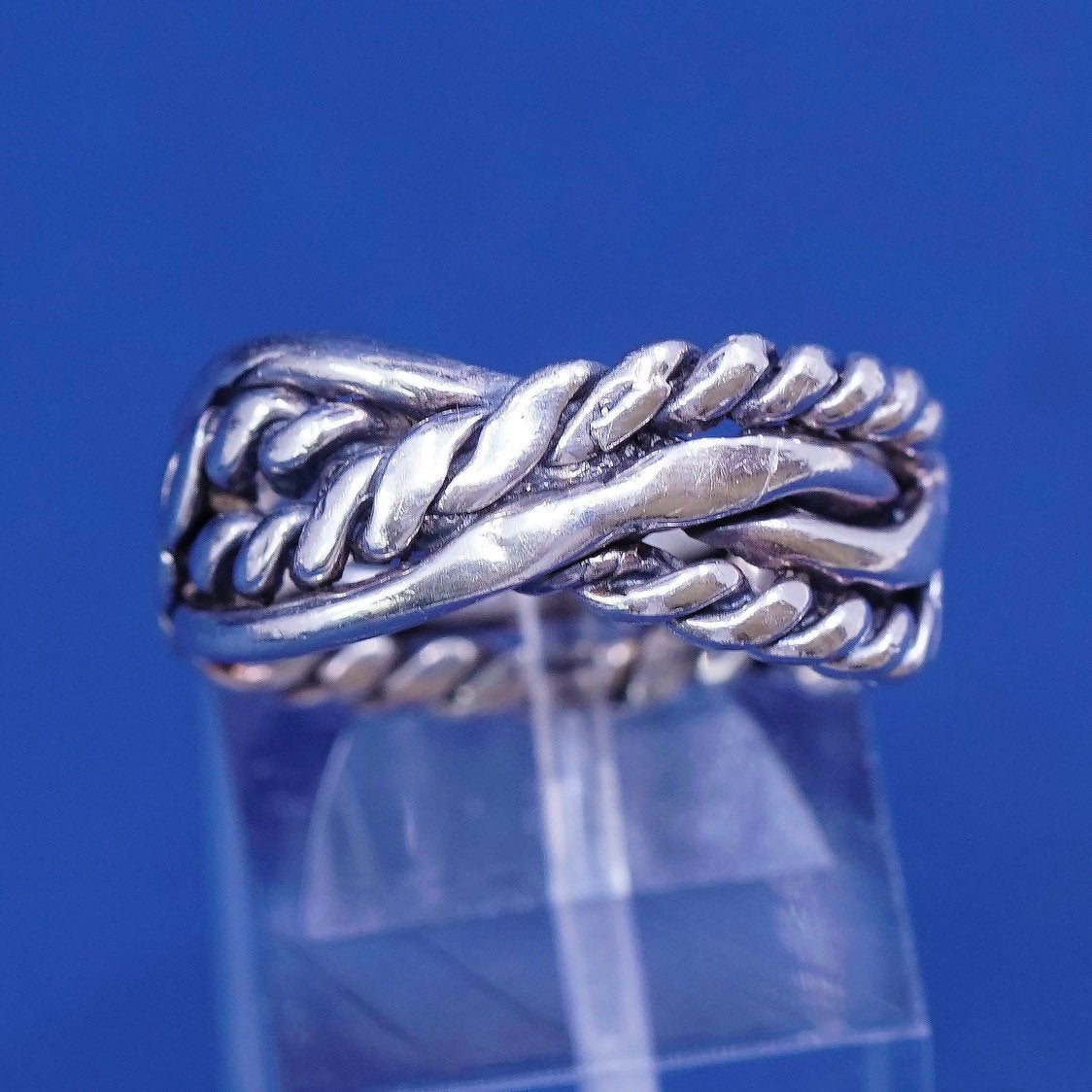 sz 7, vtg Sterling silver handmade ring, 925 band w/ woven rope