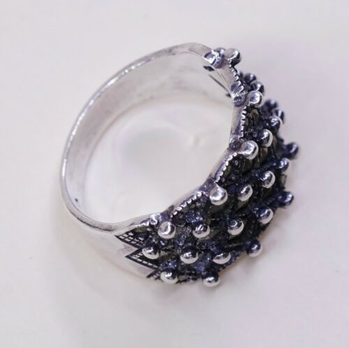 Size 6, Vtg Sterling Silver Handmade Ring, 925 Silver Band W/ Marcasite N Beads
