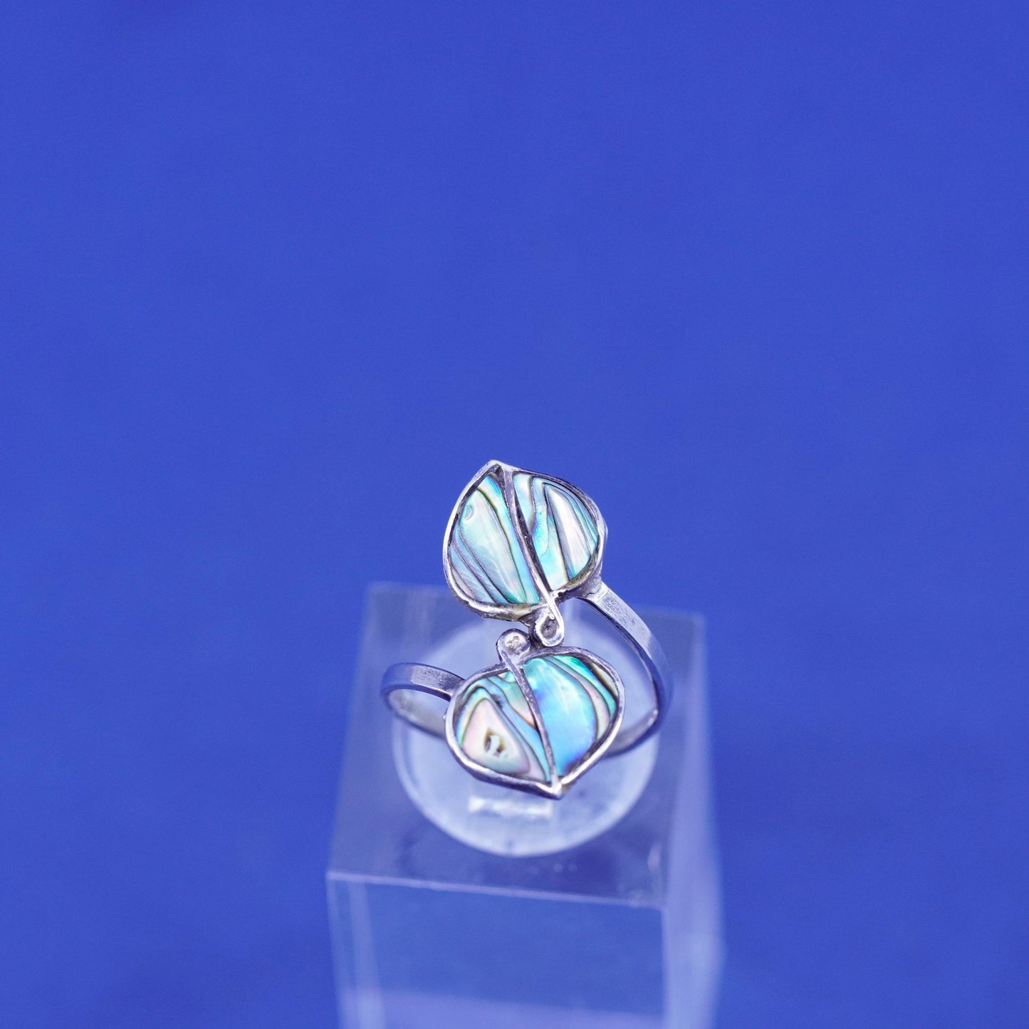 Size 4, mexico sterling 925 silver handmade wrap vans ring abalone leaf