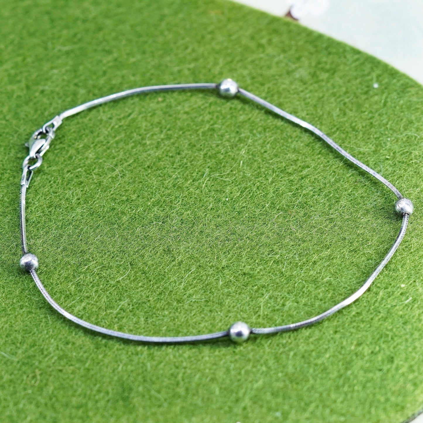 8.5”, 1mm, Vintage sterling silver snake bracelet, 925 chain with beads