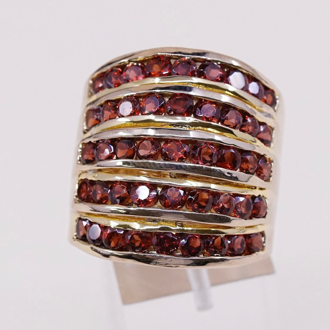 sz 10, vtg Vermeil gold over Sterling silver ring, 925 band w/ cluster ruby