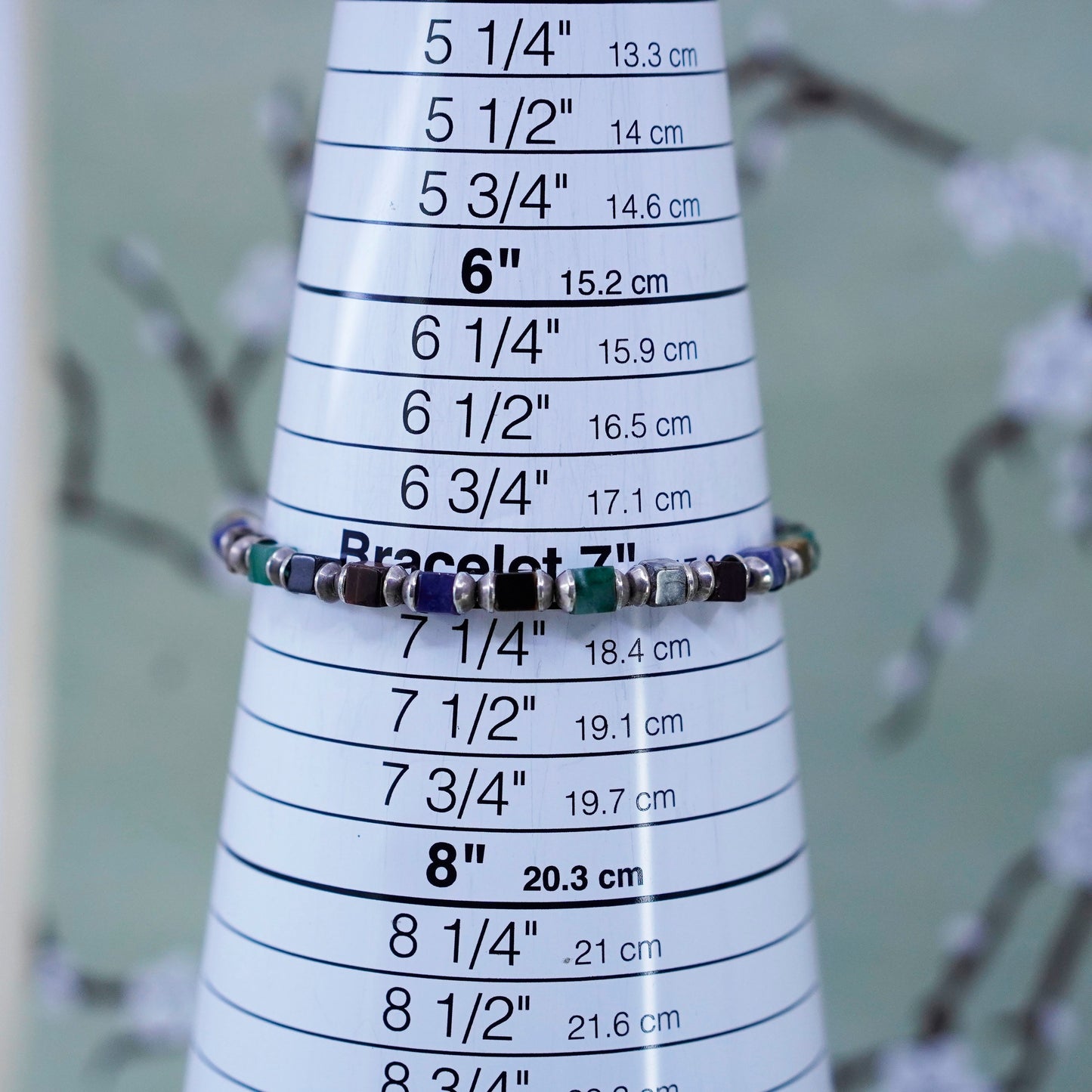 7”, sterling 925 silver bracelet, colorful tiger eye jade sodalite onyx beads