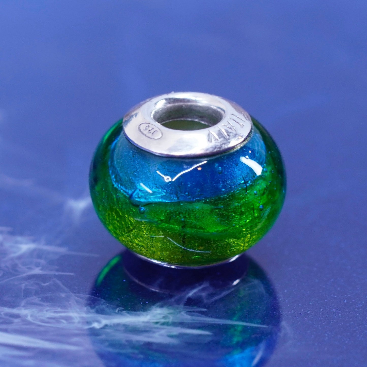 Sterling silver handmade bead pendant, solid 925 silver charm with Murano glass