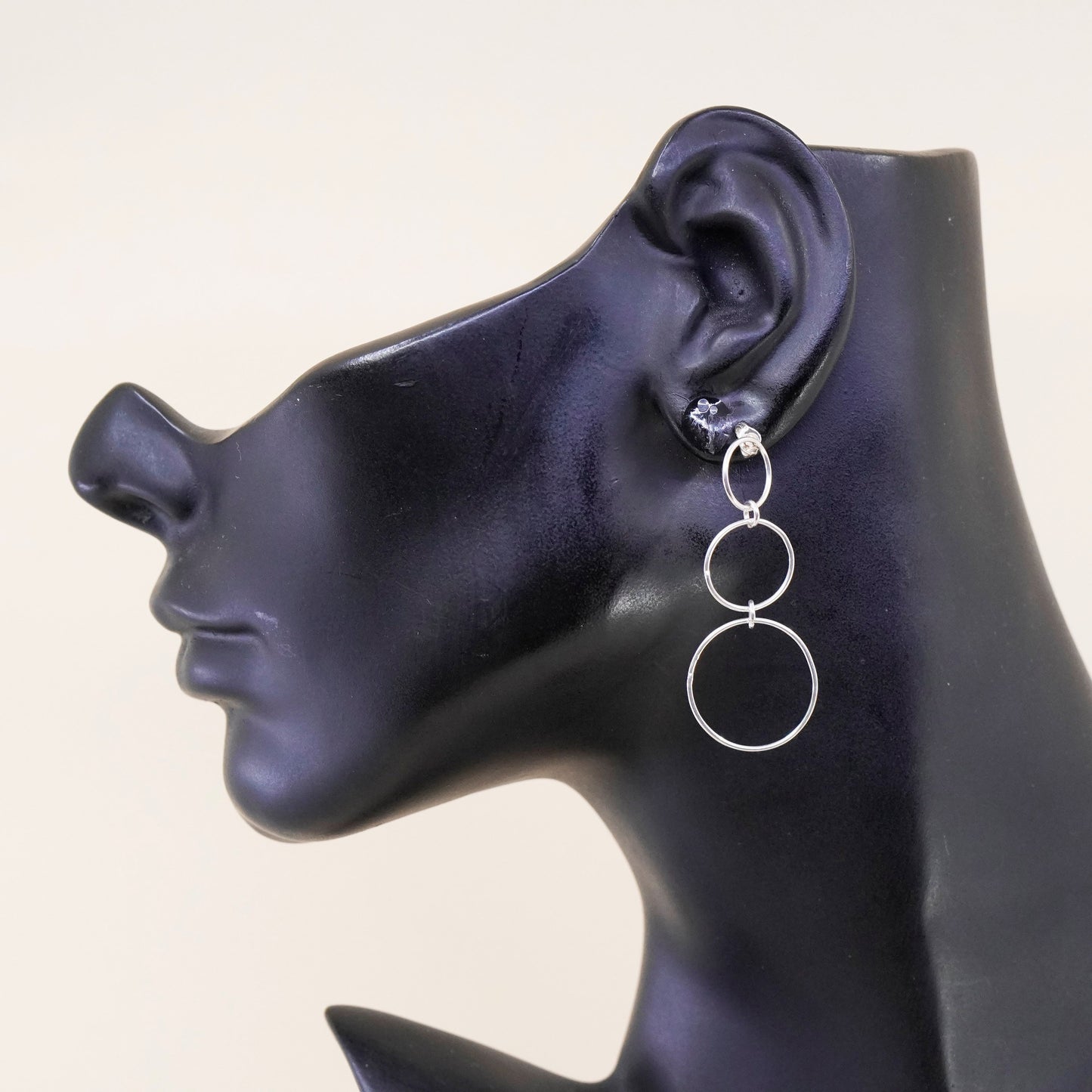 Vintage sterling silver handmade earrings, 925 multi circle dangles