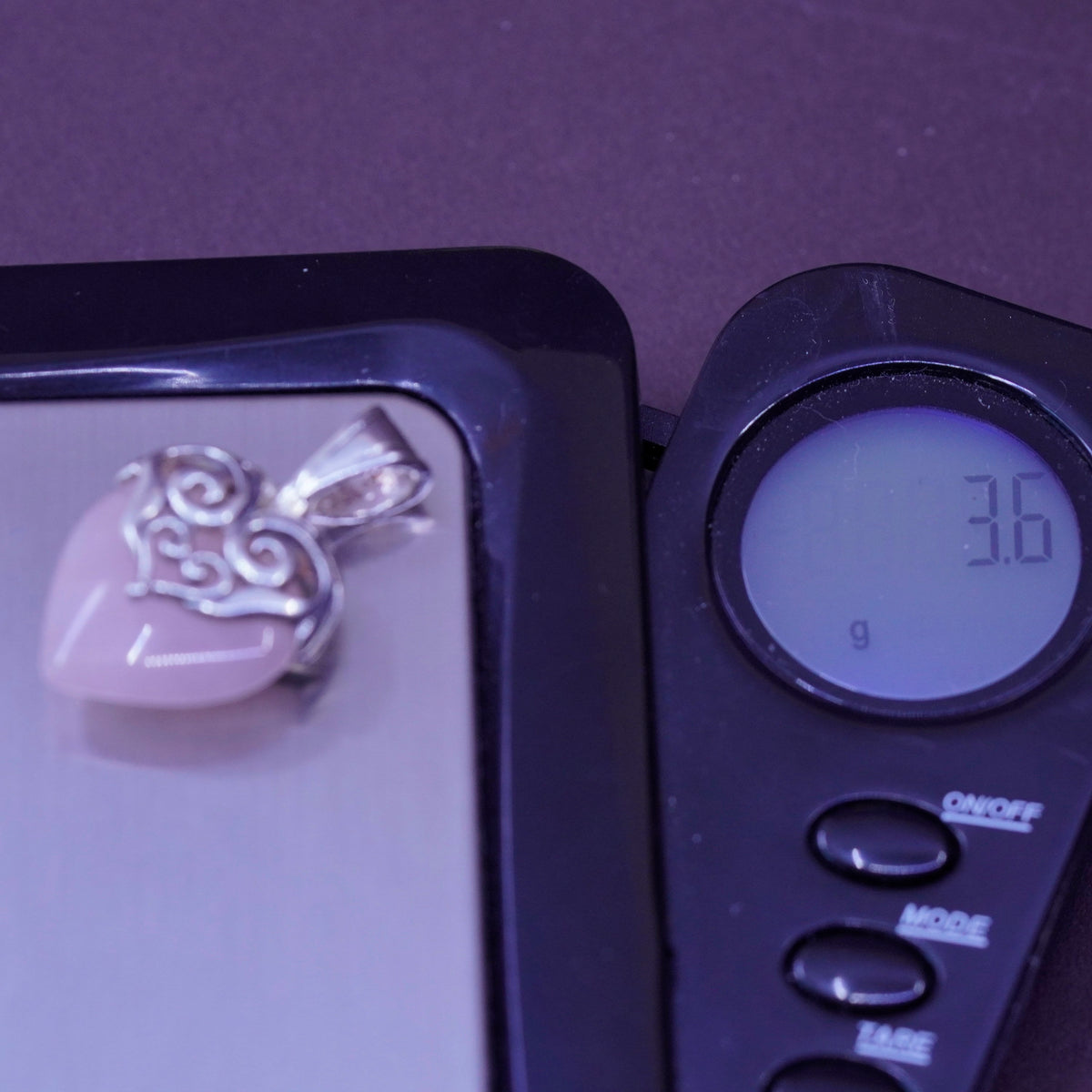 Vintage Sterling 925 silver handmade pendant with pink heart quartz