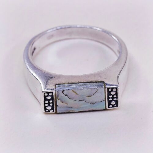 Size 8.25 Handmade Ring in Sterling 925 Silver W/ Abalone N Marcasite Details