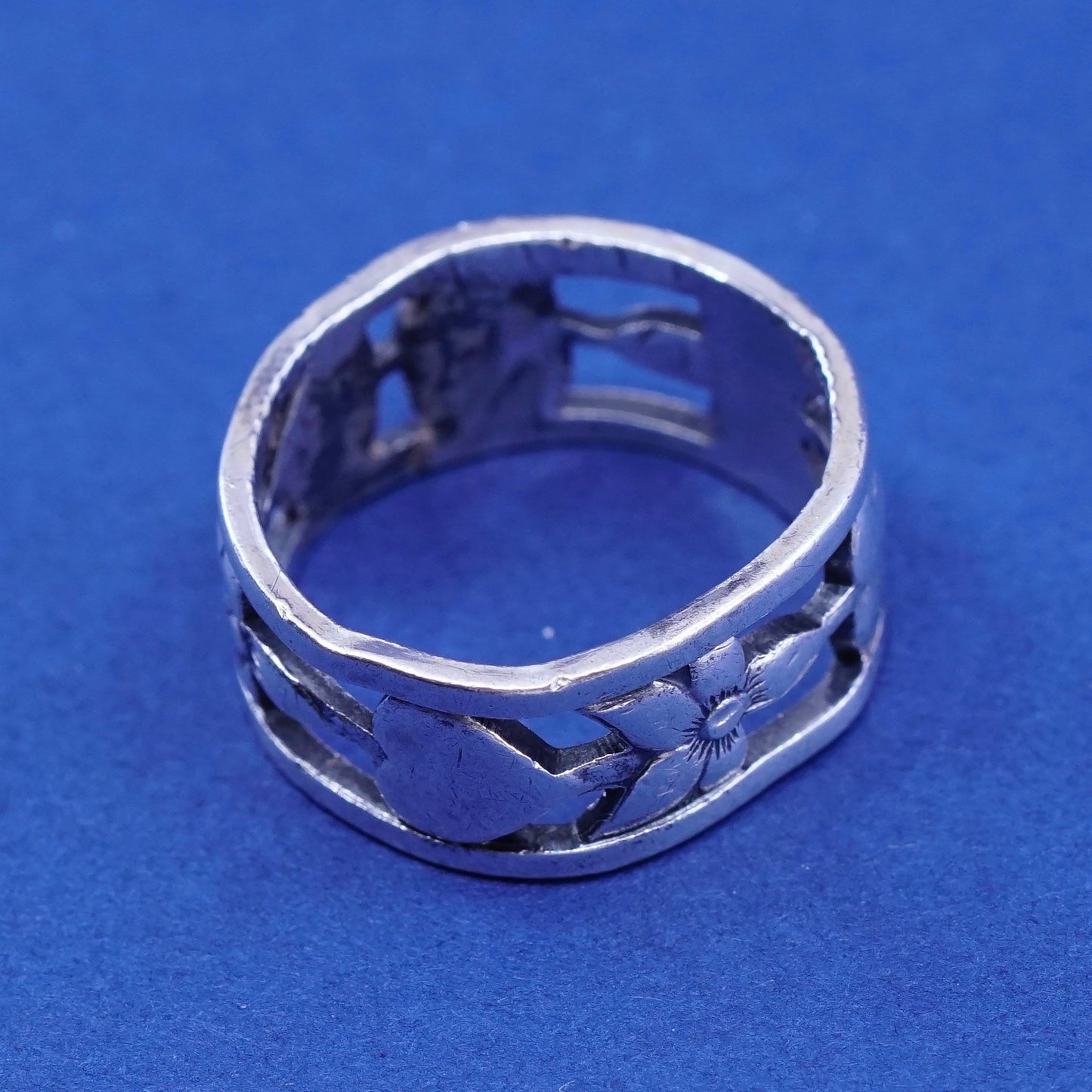 Size 5, vintage Sterling silver handmade ring, 925 filigree flower ring