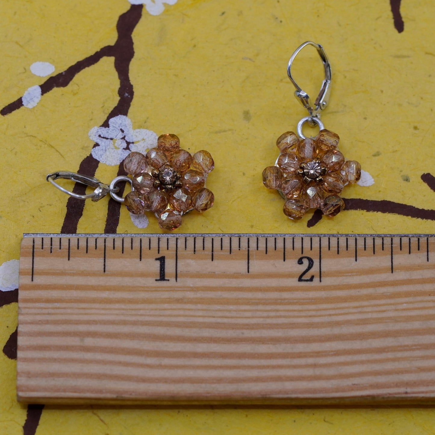 Vintage alisa Sterling 925 silver handmade earrings with crystal flower dangled