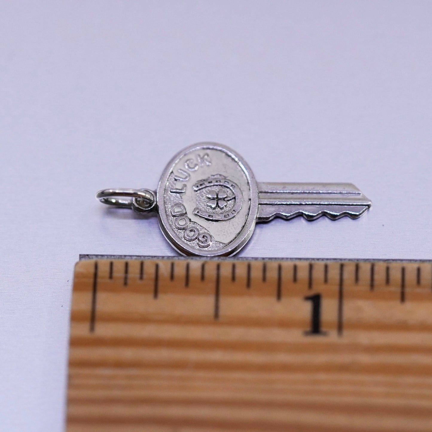 Antique Sterling 925 silver handmade pendant, key bead charm with good luck