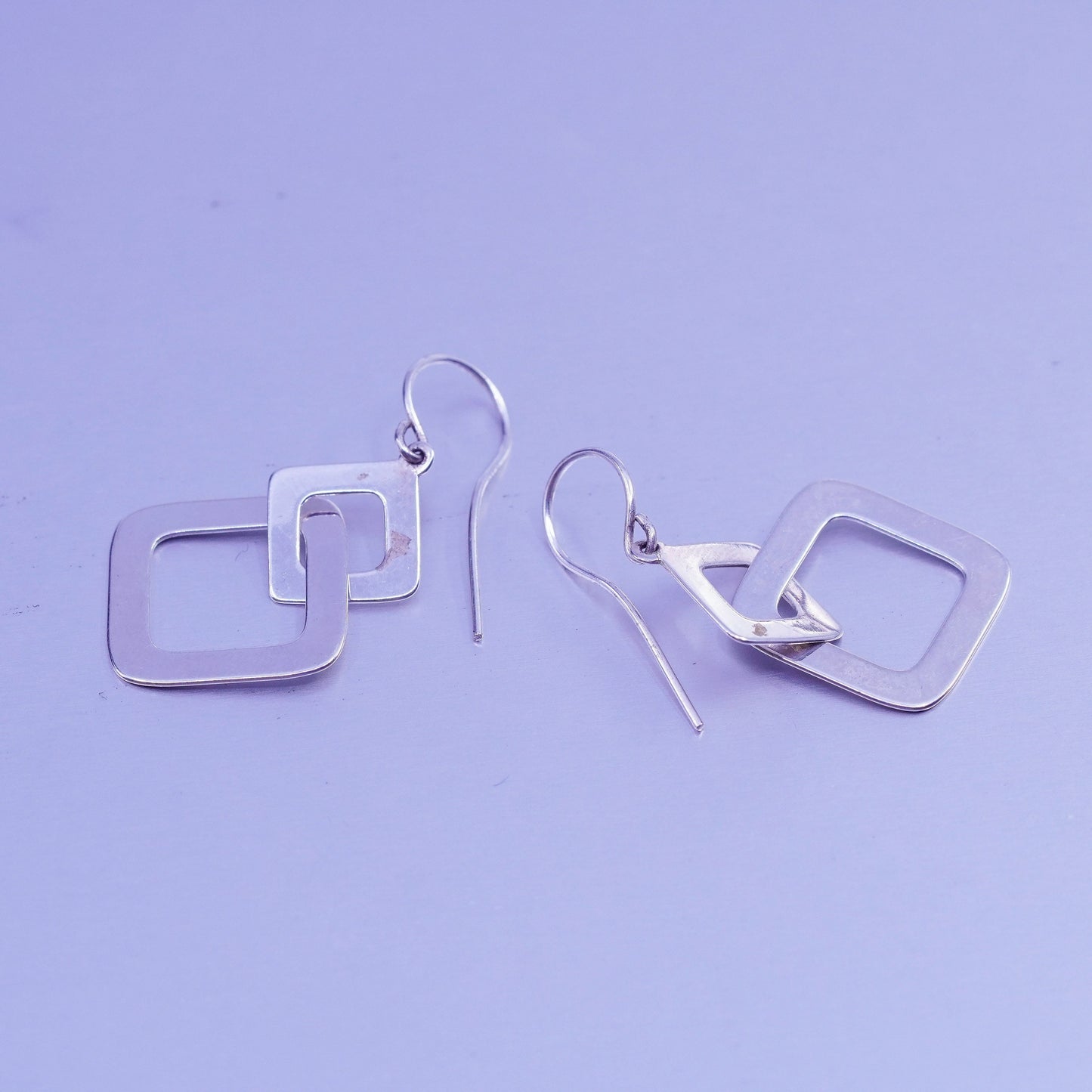 vintage Sterling silver handmade earrings, 925 entwined square dangles