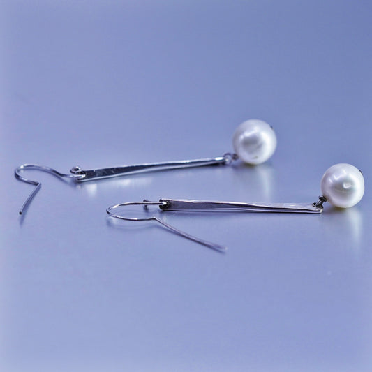 2.5”, Vintage Sterling 925 silver handmade bar earrings with pearl beads