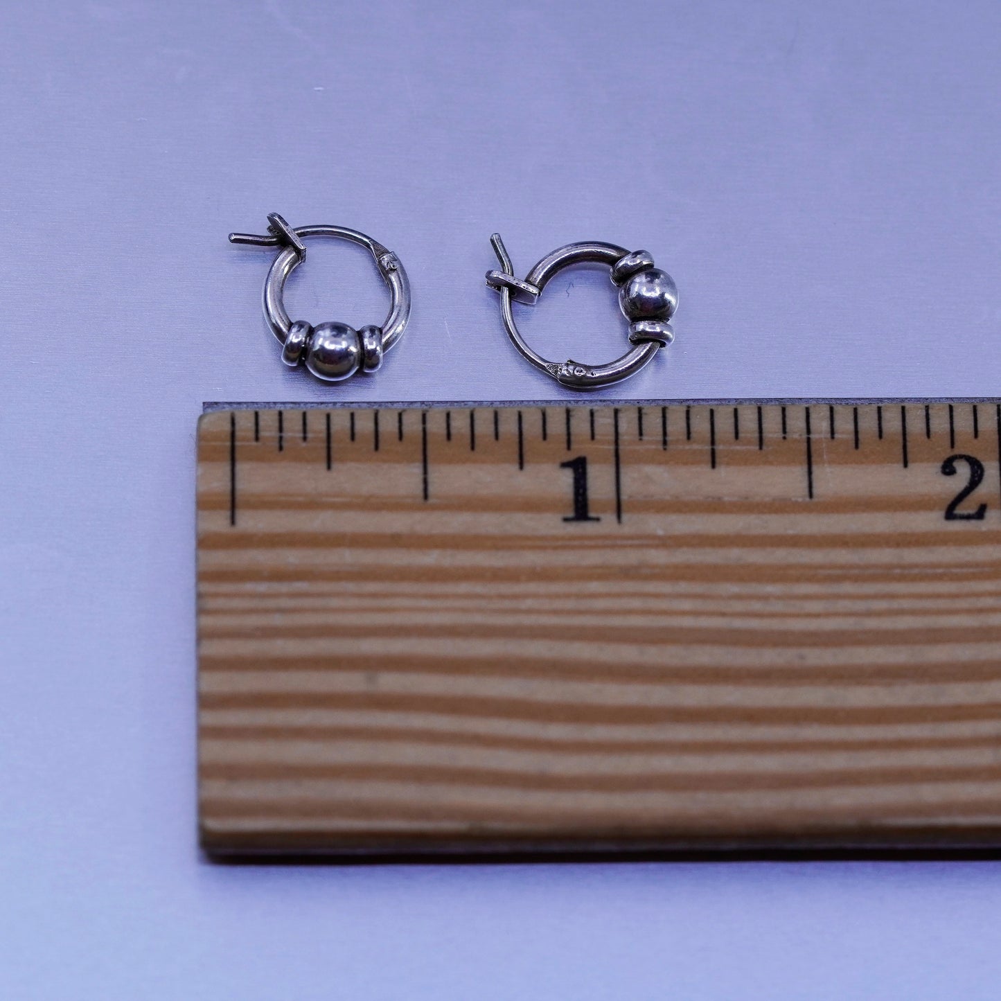 10mm, vintage Sterling silver handmade earrings, 925 hoops with beads